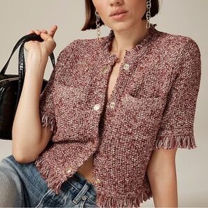 J. Crew | Cropped fringe-trim lady jacket in marled yarn